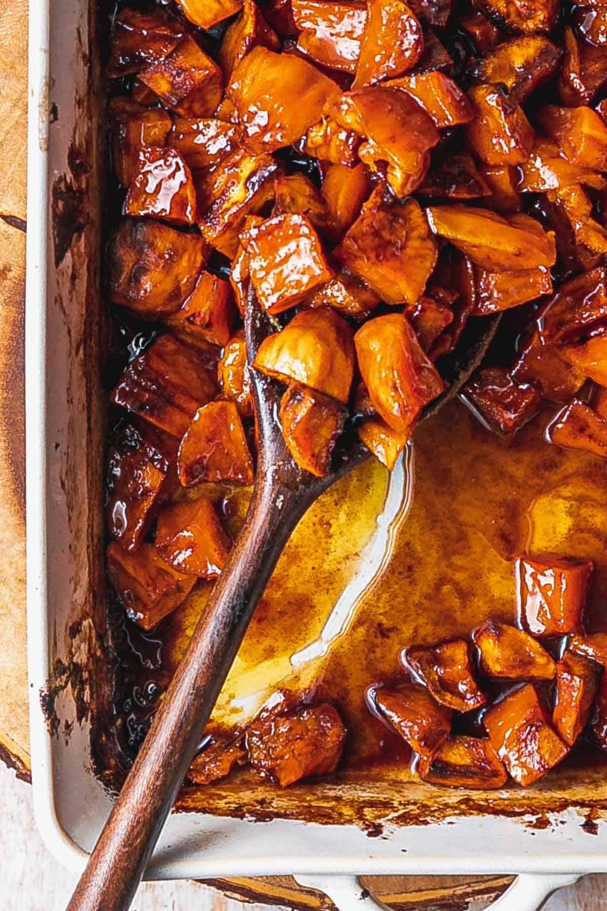 Southern candied yams in a baking dish