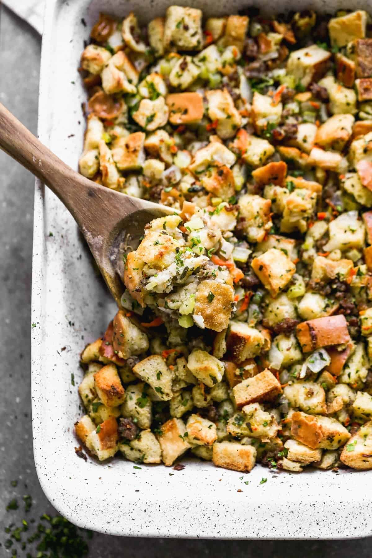 Classic Thanksgiving stuffing with sausage and herbs