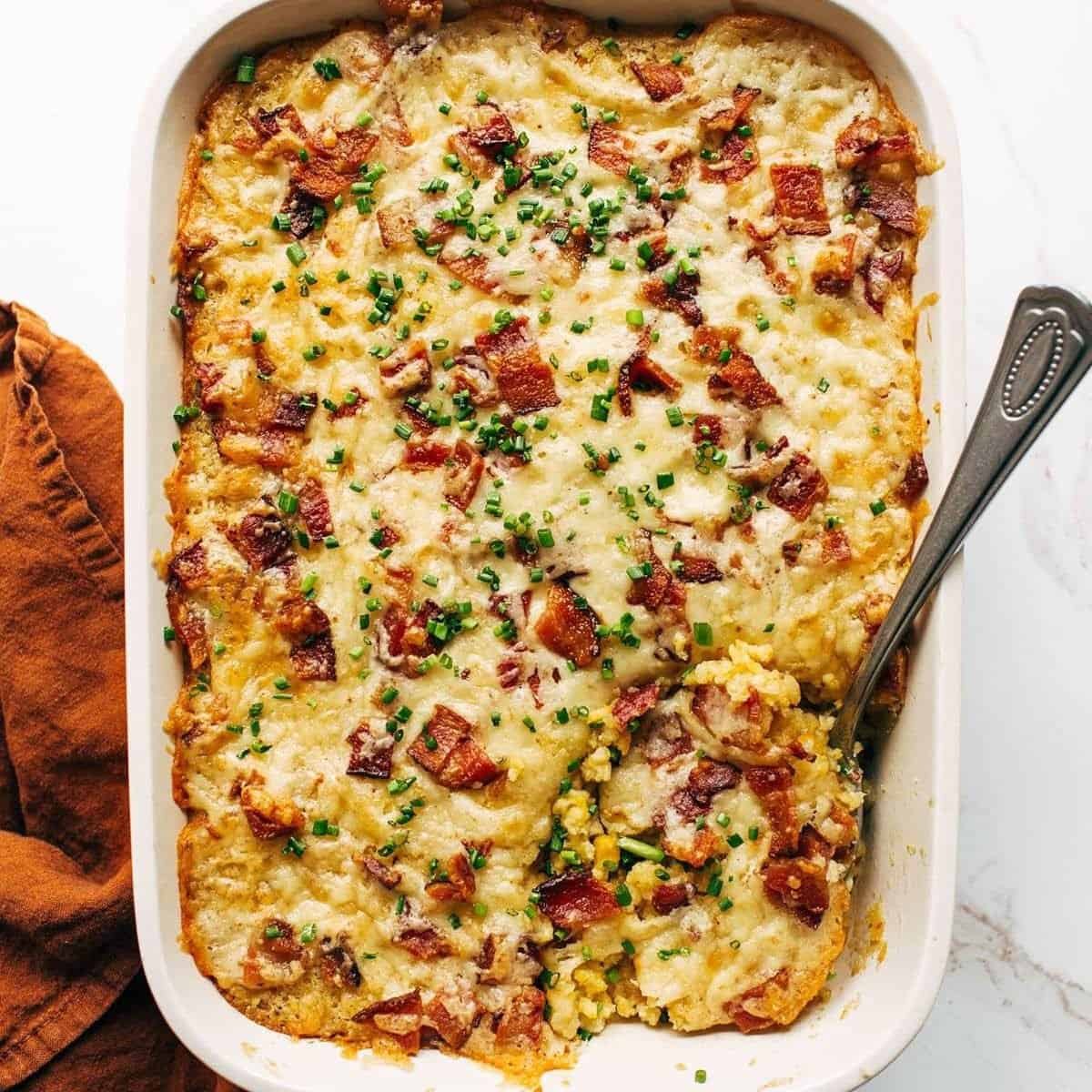 Cheesy corn casserole with bacon