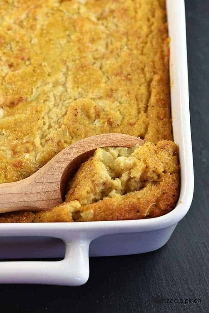 Southern cornbread dressing in a baking dish