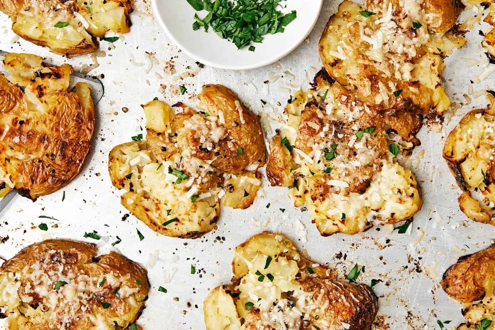 Crispy garlic parmesan smashed potatoes