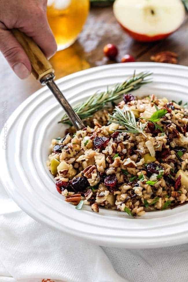 Wild rice pilaf with cranberries, apples and pecans