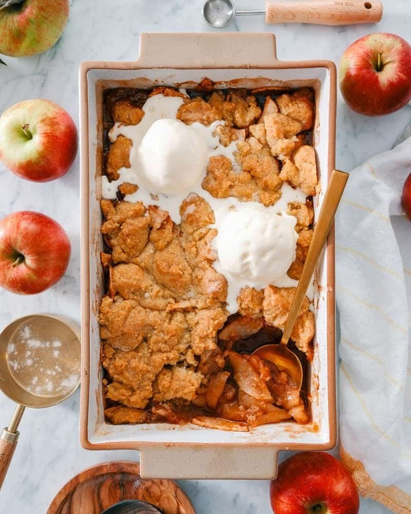 Apple cobbler with golden biscuit topping