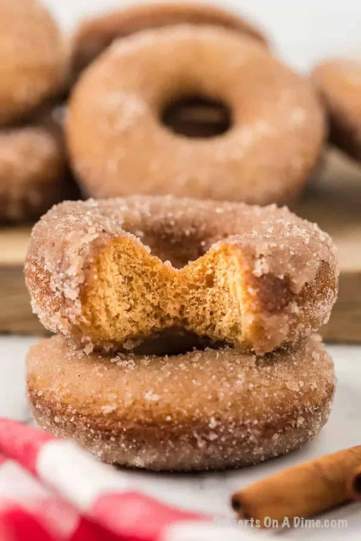 Baked apple cider donuts coated in cinnamon sugar
