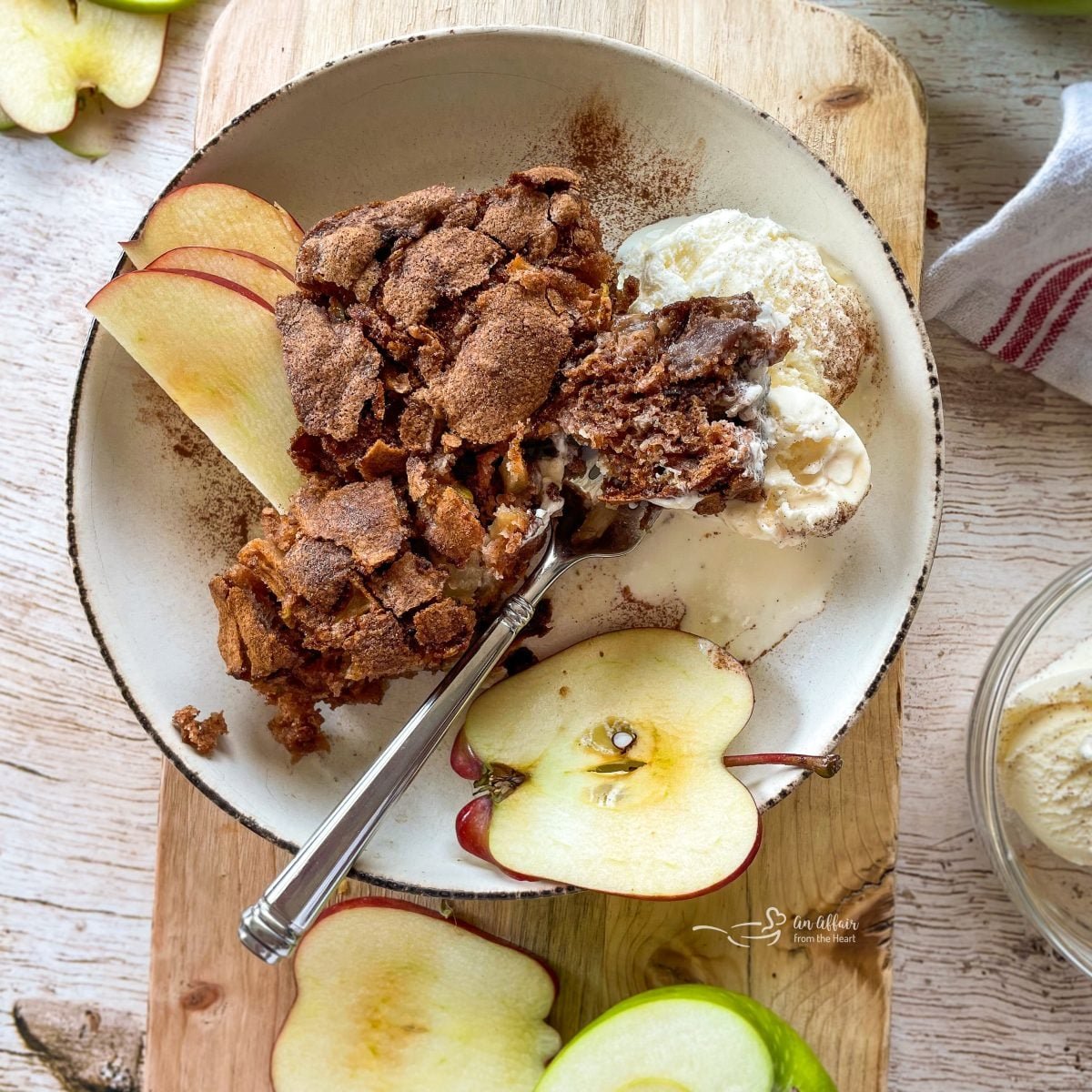 Slice of moist fresh apple cake