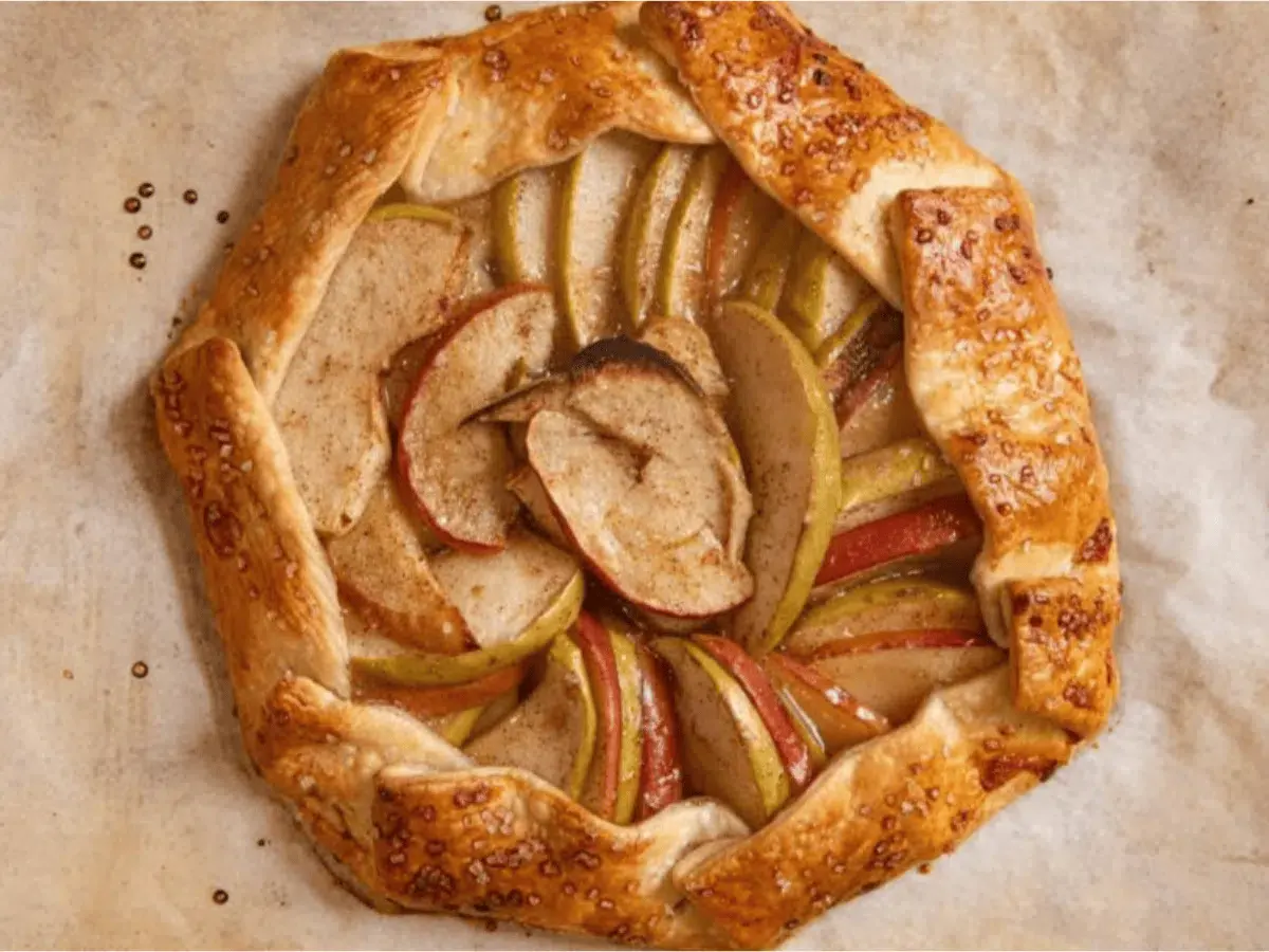 Rustic apple galette with overlapping apple slices