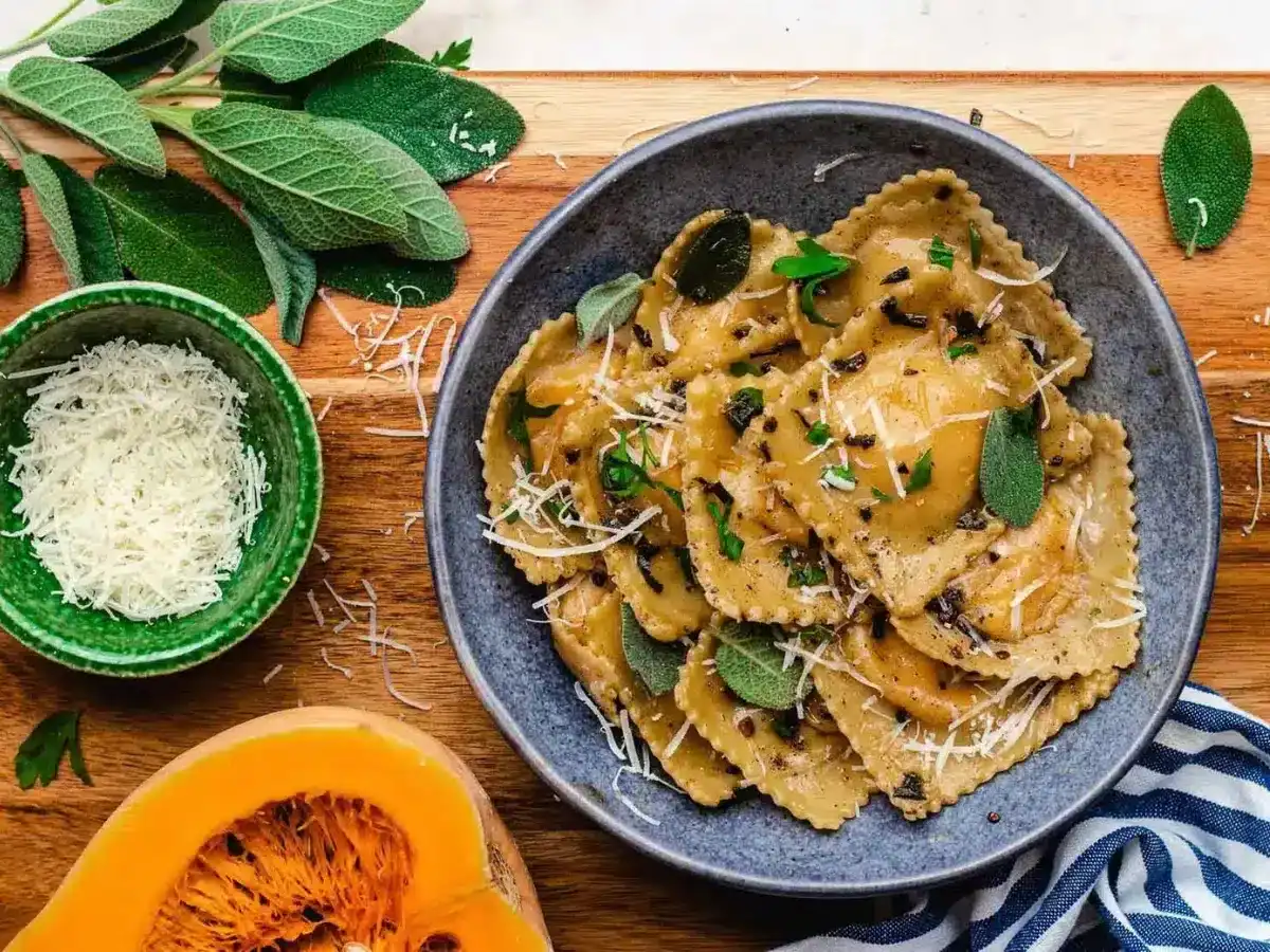 Butternut squash ravioli with brown butter sage sauce