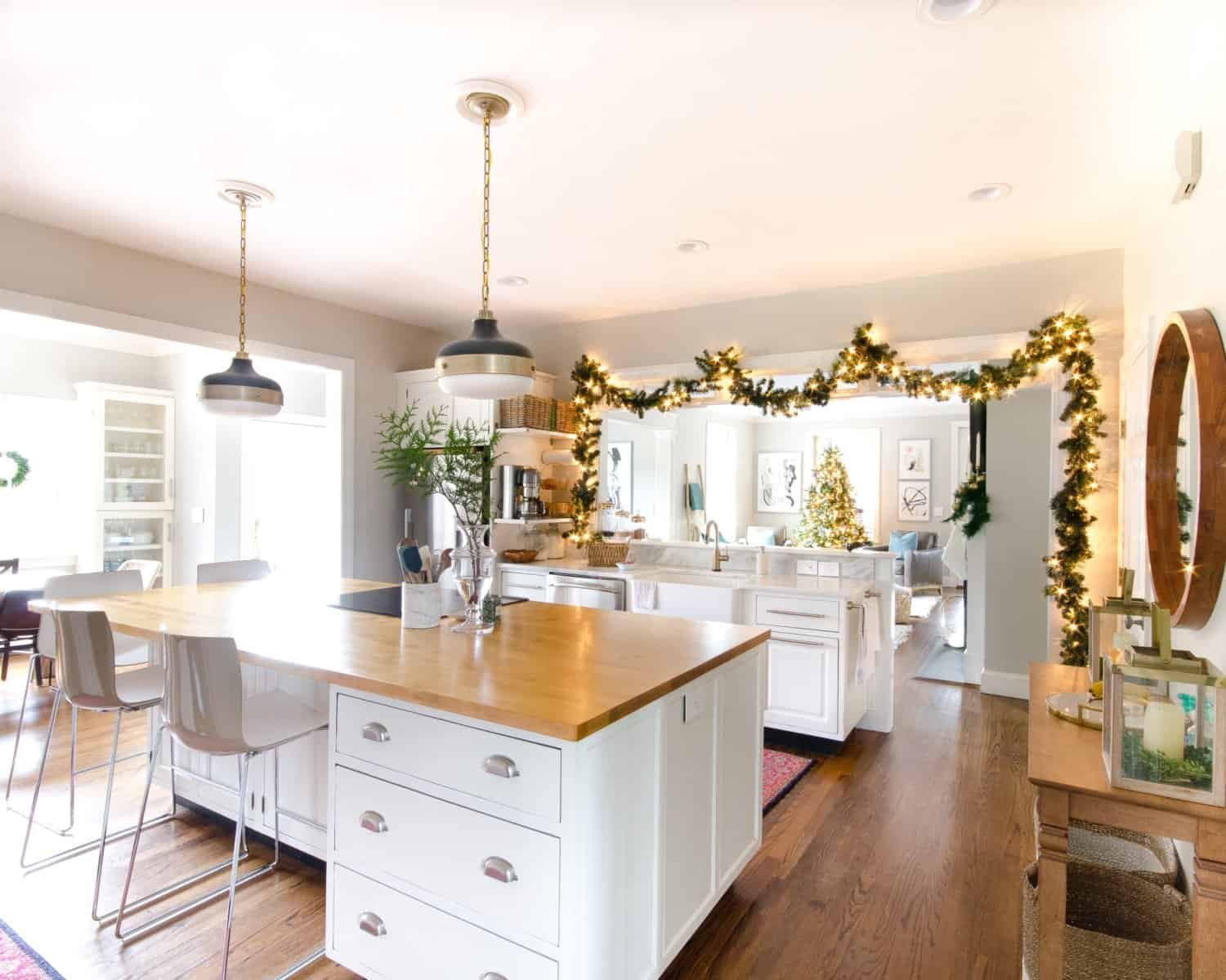 Pre-Lit Garland Across the Kitchen