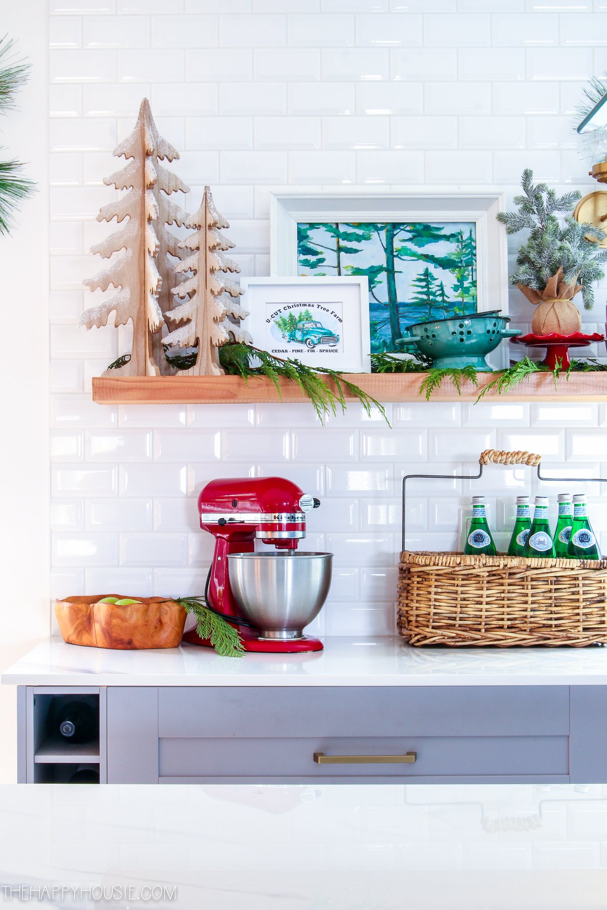 Rustic Wooden Trees on Open Shelves