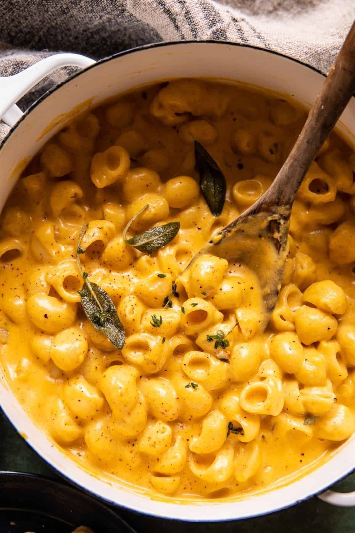 One-pot pumpkin mac and cheese in a pot