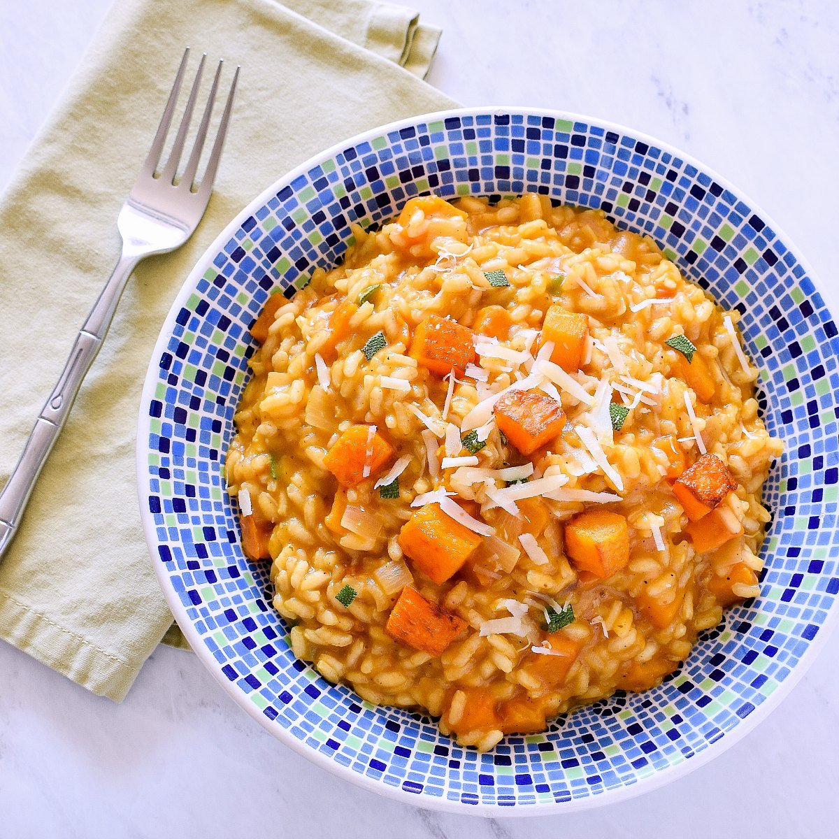 Creamy pumpkin risotto with sage and parmesan