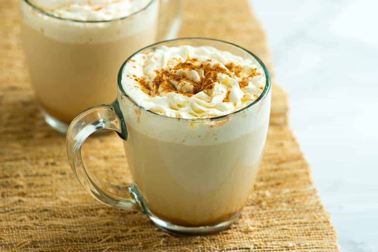 Homemade pumpkin spice latte with whipped cream