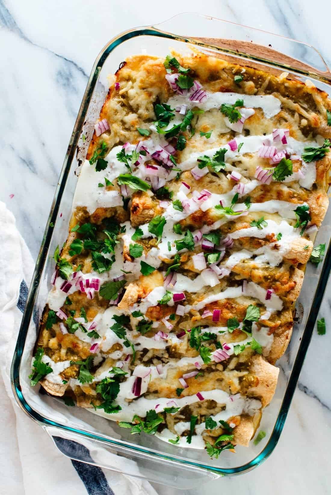 Baked black bean sweet potato enchiladas with salsa verde