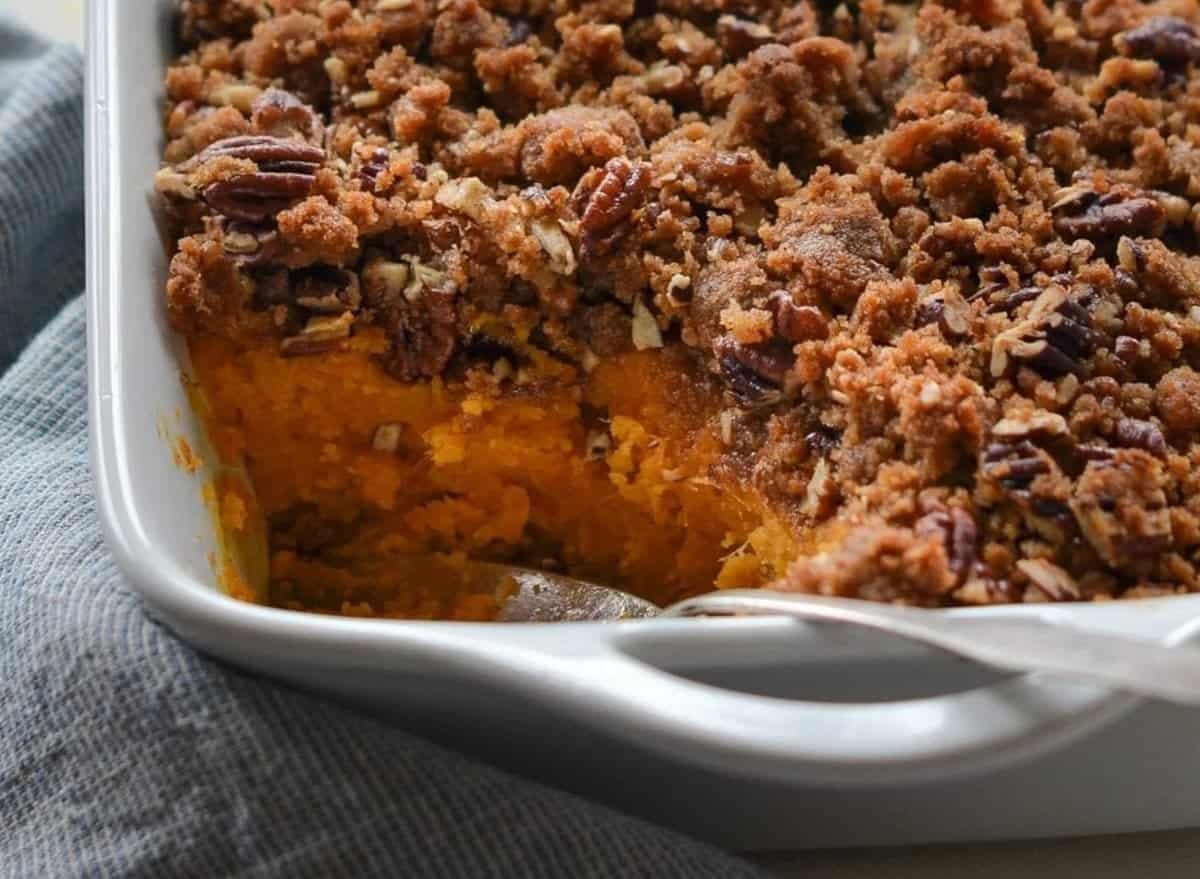 Sweet potato casserole with brown sugar pecan topping