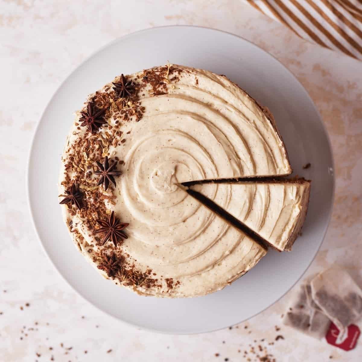 Chai spice cake with brown butter cream cheese frosting