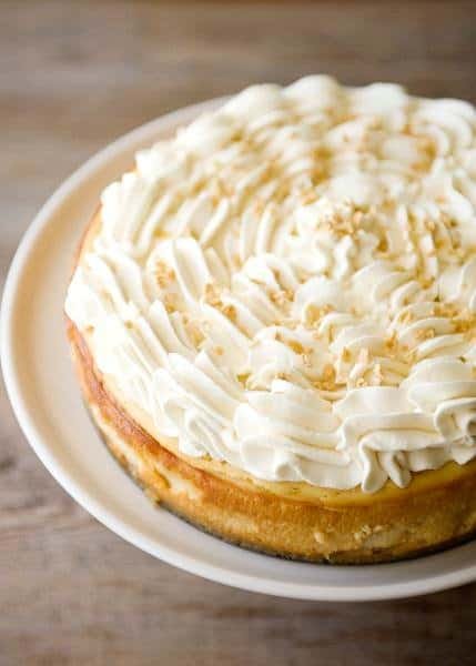 Maple cheesecake with pecan crust and maple whipped cream
