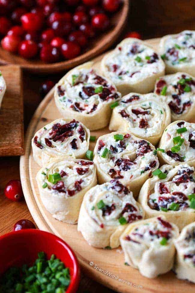 Cranberry feta pinwheels with chives