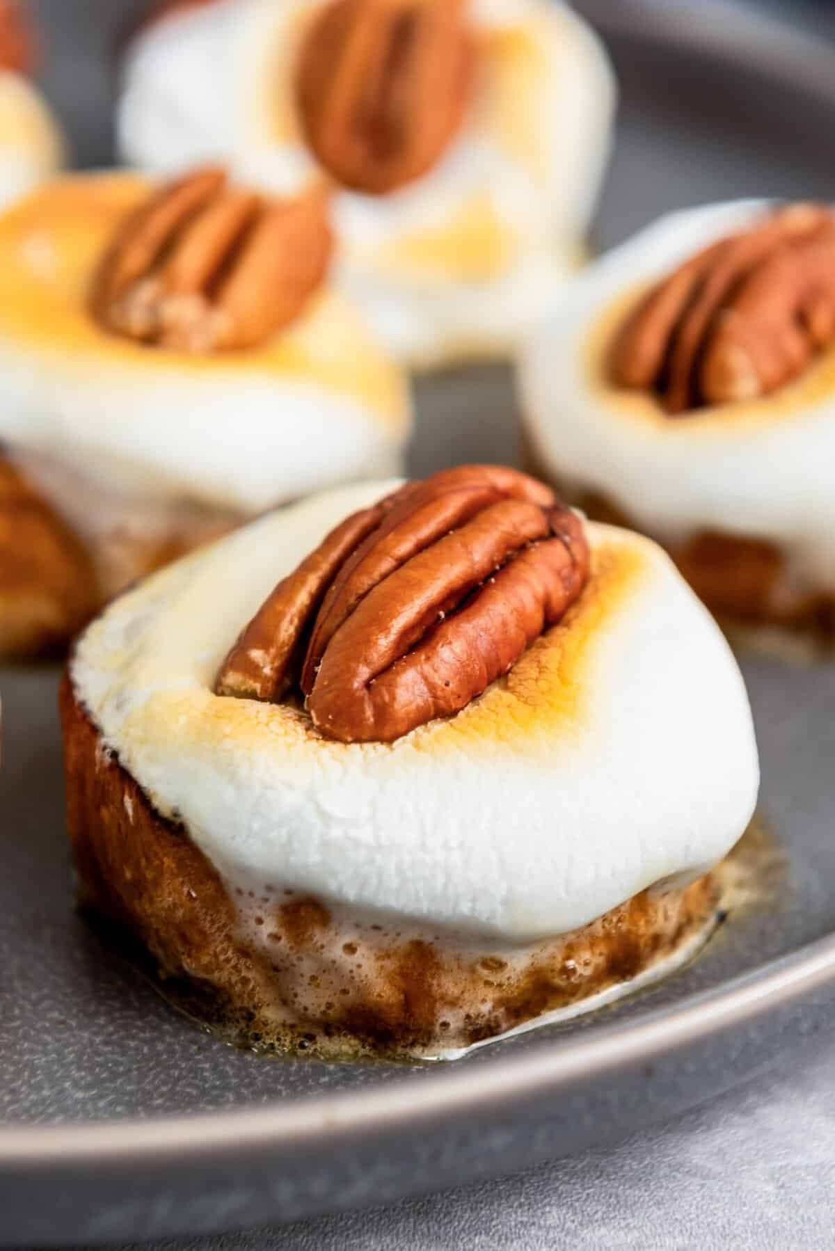 Sweet potato bites with toasted marshmallows and pecans